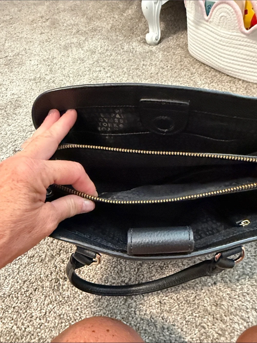 Kate Spade Black Pebbled Leather- handbag w/ three separate compartments,